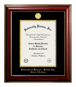 University of Missouri - Kansas City School of Dentistry Diploma Frame in Classic Mahogany with Gold Trim with Black & Gold Mats for  11"h x 8 1/2"w  