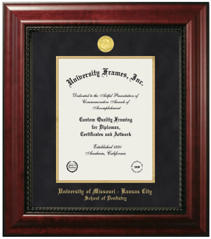 University of Missouri - Kansas City School of Dentistry Diploma Frame in Executive with Gold Fillet with Black Suede Mat for  11"h x 8 1/2"w  