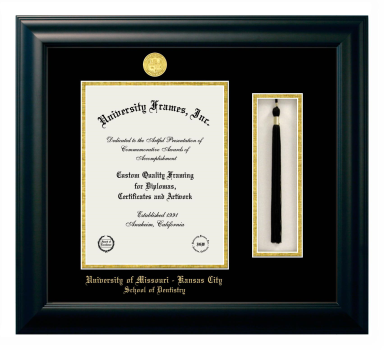 University of Missouri - Kansas City School of Dentistry Diploma with Tassel Box Frame in Satin Black with Black & Gold Mats for  11"h x 8 1/2"w  