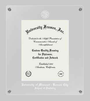 University of Missouri - Kansas City School of Dentistry Lucent Clear-over-Clear Frame in Lucent Clear Moulding with Lucent Clear Mat for  11"h x 8 1/2"w  