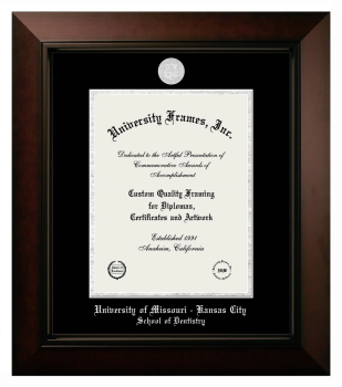University of Missouri - Kansas City School of Dentistry Diploma Frame in Legacy Black Cherry with Black & Silver Mats for  11"h x 8 1/2"w  