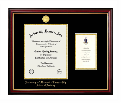University of Missouri - Kansas City School of Dentistry Diploma with Announcement Frame in Petite Mahogany with Gold Trim with Black & Gold Mats for  11"h x 8 1/2"w  , diploma: 7"h x 4"w  
