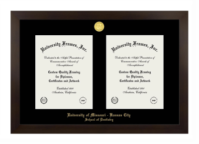 University of Missouri - Kansas City School of Dentistry Double Degree (Side-by-Side) Frame in Manhattan Espresso with Black Mat for  11"h x 8 1/2"w  ,  11"h x 8 1/2"w  