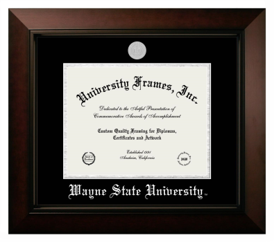 Wayne State University Diploma Frame in Legacy Black Cherry with Black & Silver Mats for document: 8 1/2"h x 11"w  