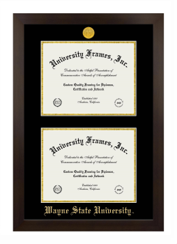 Wayne State University Double Diploma Frame in Manhattan Espresso with Black & Gold Mats for document: 8 1/2"h x 11"w  , document: 8 1/2"h x 11"w  