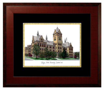 Wayne State University School of Social Work Lithograph Only Frame in Honors Mahogany with Black & Gold Mats