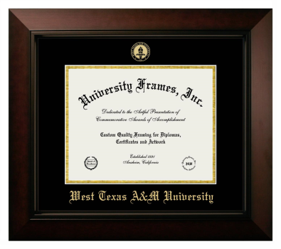 West Texas A&M University Diploma Frame in Legacy Black Cherry with Black & Gold Mats for document: 8 1/2"h x 11"w  
