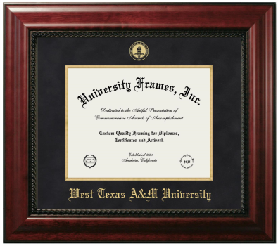 West Texas A&M University Diploma Frame in Executive with Gold Fillet with Black Suede Mat for document: 8 1/2"h x 11"w  