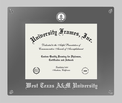 West Texas A&M University Lucent Clear-over-Smoke Frame in Lucent Smoke Moulding with Lucent Smoke Mat for document: 8 1/2"h x 11"w  