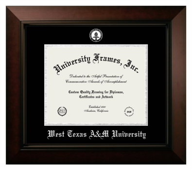 West Texas A&M University Diploma Frame in Legacy Black Cherry with Black & Silver Mats for document: 8 1/2"h x 11"w  