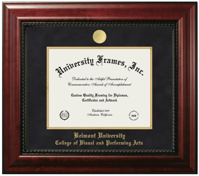 Belmont University College of Visual and Performing Arts Diploma Frame in Executive with Gold Fillet with Black Suede Mat for document: 8 1/2"h x 11"w  