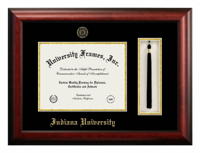 Indiana University Diploma with Tassel Box Frame in Satin Mahogany with Black & Gold Mats for document: 8 1/2"h x 11"w  