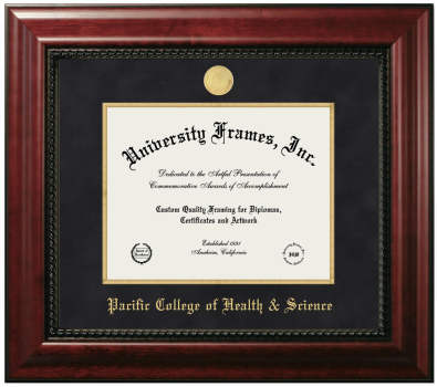 Pacific College of Health & Science Diploma Frame in Executive with Gold Fillet with Black Suede Mat for document: 8 1/2"h x 11"w  