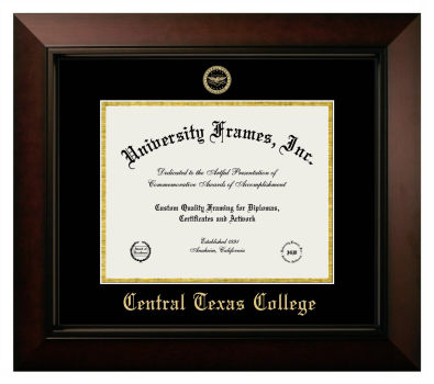 Central Texas College Diploma Frame in Legacy Black Cherry with Black & Gold Mats for document: 8 1/2"h x 11"w  