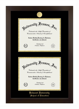 Belmont University School of Education Double Diploma Frame in Manhattan Espresso with Black & Gold Mats for document: 8 1/2"h x 11"w  , document: 8 1/2"h x 11"w  