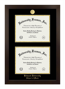 Belmont University School of Music Double Diploma Frame in Manhattan Espresso with Black & Gold Mats for document: 8 1/2"h x 11"w  , document: 8 1/2"h x 11"w  