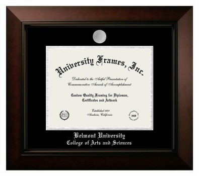 Belmont University College of Arts and Sciences Diploma Frame in Legacy Black Cherry with Black & Silver Mats for document: 8 1/2"h x 11"w  
