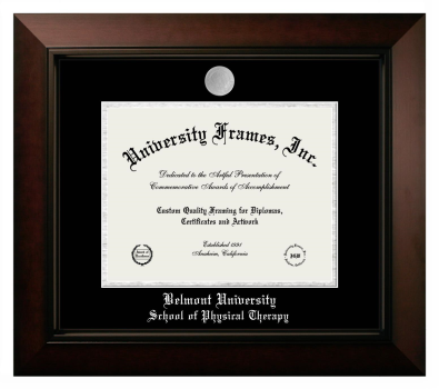 Belmont University School of Physical Therapy Diploma Frame in Legacy Black Cherry with Black & Silver Mats for document: 8 1/2"h x 11"w  