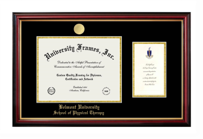 Belmont University School of Physical Therapy Diploma with Announcement Frame in Petite Mahogany with Gold Trim with Black & Gold Mats for document: 8 1/2"h x 11"w  , diploma: 7"h x 4"w  