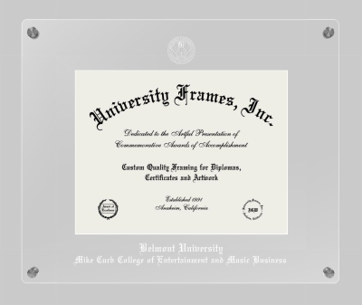 Belmont University Mike Curb College of Entertainment and Music Business Lucent Clear-over-Clear Frame in Lucent Clear Moulding with Lucent Clear Mat for document: 8 1/2"h x 11"w  