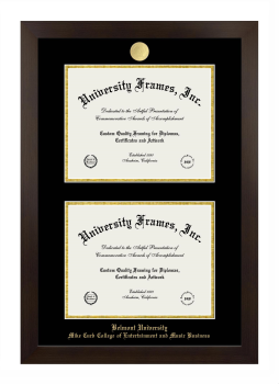 Belmont University Mike Curb College of Entertainment and Music Business Double Diploma Frame in Manhattan Espresso with Black & Gold Mats for document: 8 1/2"h x 11"w  , document: 8 1/2"h x 11"w  
