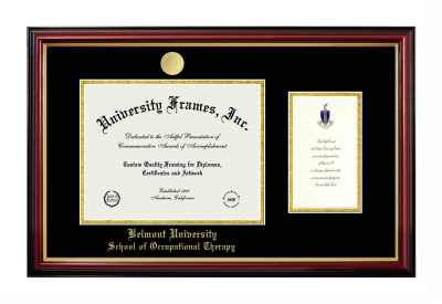 Belmont University School of Occupational Therapy Diploma with Announcement Frame in Petite Mahogany with Gold Trim with Black & Gold Mats for document: 8 1/2"h x 11"w  , diploma: 7"h x 4"w  