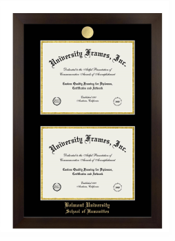 Belmont University School of Humanities Double Diploma Frame in Manhattan Espresso with Black & Gold Mats for document: 8 1/2"h x 11"w  , document: 8 1/2"h x 11"w  