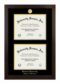 Belmont University School of Sciences Double Diploma Frame in Manhattan Espresso with Black & Gold Mats for document: 8 1/2"h x 11"w  , document: 8 1/2"h x 11"w  