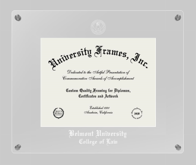 Belmont University College of Law Lucent Clear-over-Clear Frame in Lucent Clear Moulding with Lucent Clear Mat for document: 8 1/2"h x 11"w  