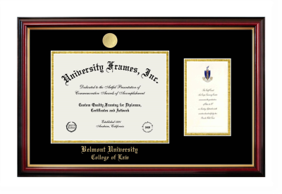 Belmont University College of Law Diploma with Announcement Frame in Petite Mahogany with Gold Trim with Black & Gold Mats for document: 8 1/2"h x 11"w  , diploma: 7"h x 4"w  