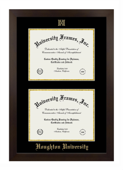Houghton University Double Diploma Frame in Manhattan Espresso with Black & Gold Mats for document: 8 1/2"h x 11"w  , document: 8 1/2"h x 11"w  