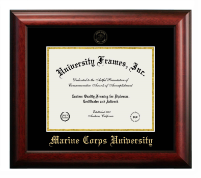 Marine Corps University Diploma Frame in Satin Mahogany with Black & Gold Mats for document: 8 1/2"h x 11"w  