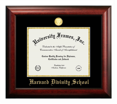 Harvard Divinity School Diploma Frame in Satin Mahogany with Black & Gold Mats for document: 8 1/2"h x 11"w  