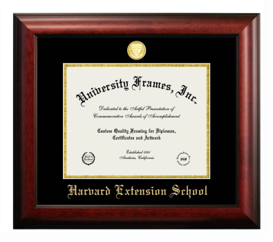 Harvard Extension School Diploma Frame in Satin Mahogany with Black & Gold Mats for document: 8 1/2"h x 11"w  