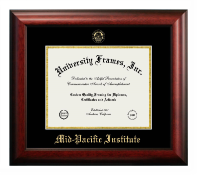 Mid-Pacific Institute Diploma Frame in Satin Mahogany with Black & Gold Mats for document: 8 1/2"h x 11"w  