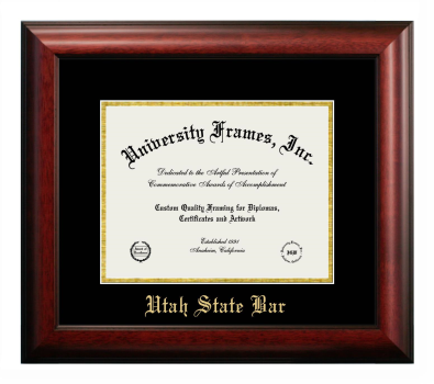 Utah State Bar Diploma Frame in Satin Mahogany with Black & Gold Mats for document: 8 1/2"h x 11"w  