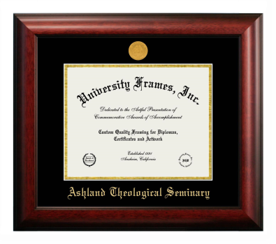 Ashland Theological Seminary Diploma Frame in Satin Mahogany with Black & Gold Mats for document: 8 1/2"h x 11"w  