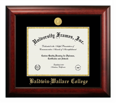 Baldwin-Wallace College Diploma Frame in Satin Mahogany with Black & Gold Mats for document: 8 1/2"h x 11"w  