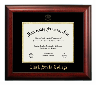 Clark State College Diploma Frame in Satin Mahogany with Black & Gold Mats for document: 8 1/2"h x 11"w  
