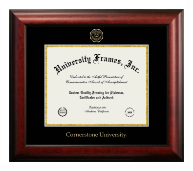 Cornerstone University Diploma Frame in Satin Mahogany with Black & Gold Mats for document: 8 1/2"h x 11"w  