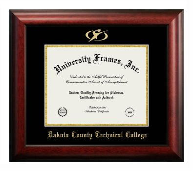 Dakota County Technical College Diploma Frame in Satin Mahogany with Black & Gold Mats for document: 8 1/2"h x 11"w  