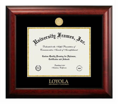Loyola University Chicago Diploma Frame in Satin Mahogany with Black & Gold Mats for document: 8 1/2"h x 11"w  