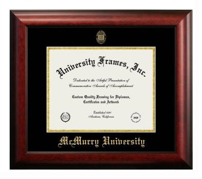 McMurry University Diploma Frame in Satin Mahogany with Black & Gold Mats for document: 8 1/2"h x 11"w  
