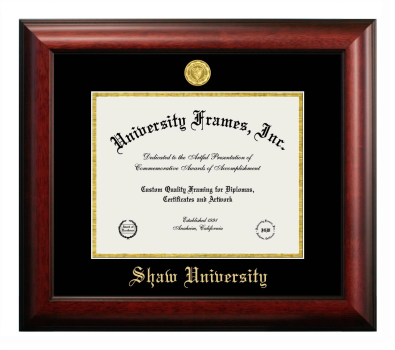 Shaw University Diploma Frame in Satin Mahogany with Black & Gold Mats for document: 8 1/2"h x 11"w  