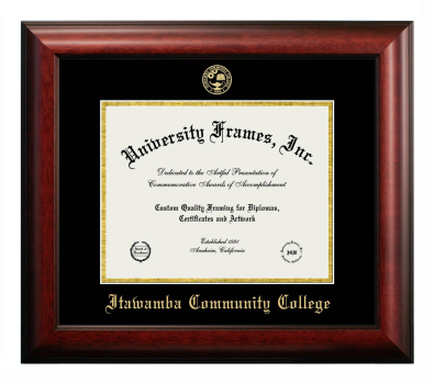 Itawamba Community College Diploma Frame in Satin Mahogany with Black & Gold Mats for document: 8 1/2"h x 11"w  