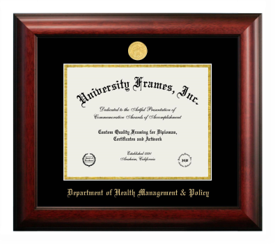 Department of Health Management & Policy (University of Iowa) Diploma Frame in Satin Mahogany with Black & Gold Mats for document: 8 1/2"h x 11"w  