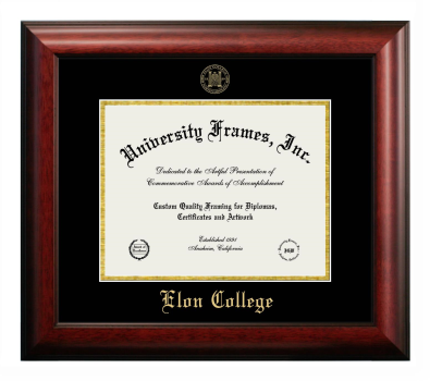 Elon College Diploma Frame in Satin Mahogany with Black & Gold Mats for document: 8 1/2"h x 11"w  