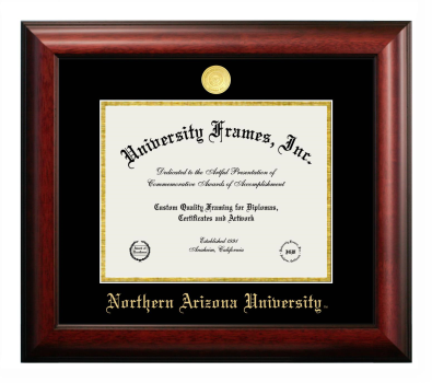 Northern Arizona University Diploma Frame in Satin Mahogany with Black & Gold Mats for document: 8 1/2"h x 11"w  