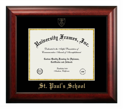 St. Paul's School Diploma Frame in Satin Mahogany with Black & Gold Mats for document: 8 1/2"h x 11"w  