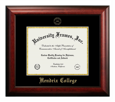 Hendrix College Diploma Frame in Satin Mahogany with Black & Gold Mats for document: 8 1/2"h x 11"w  